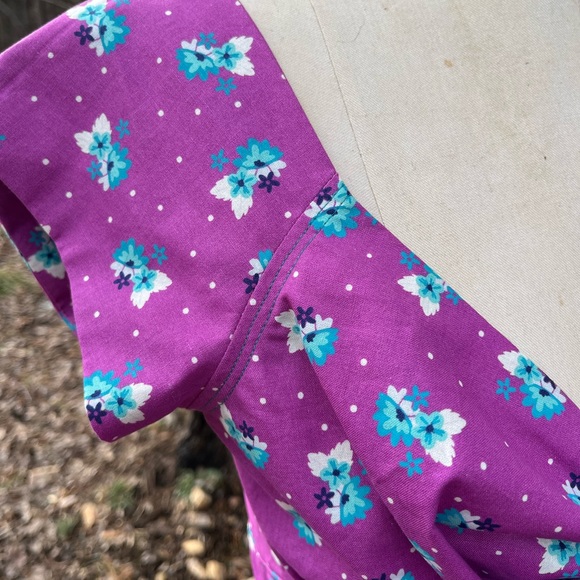 Purple & Teal Floral Dot Keyhole Retro Pinup Wiggle Dress w/Reversible Bolero - Picture 8 of 11